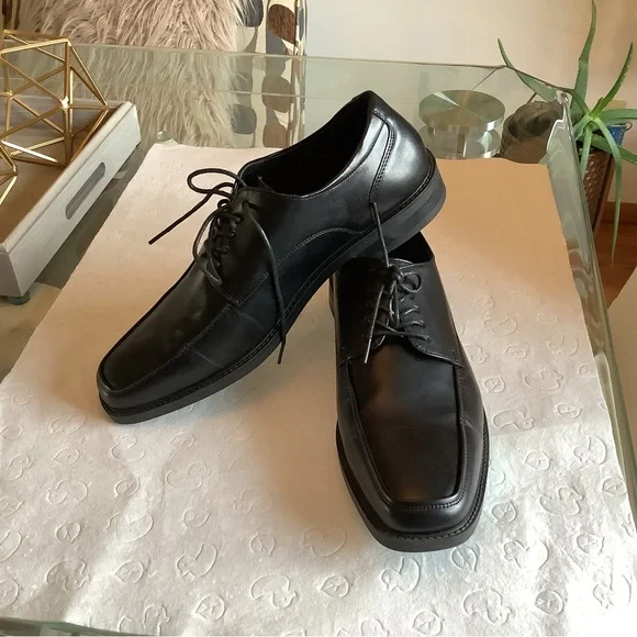 apt 9 black dress shoes Apt. 9 Y2K Kingman Men's Black Leather Loafers Slip on Dress Career Shoes Size 13